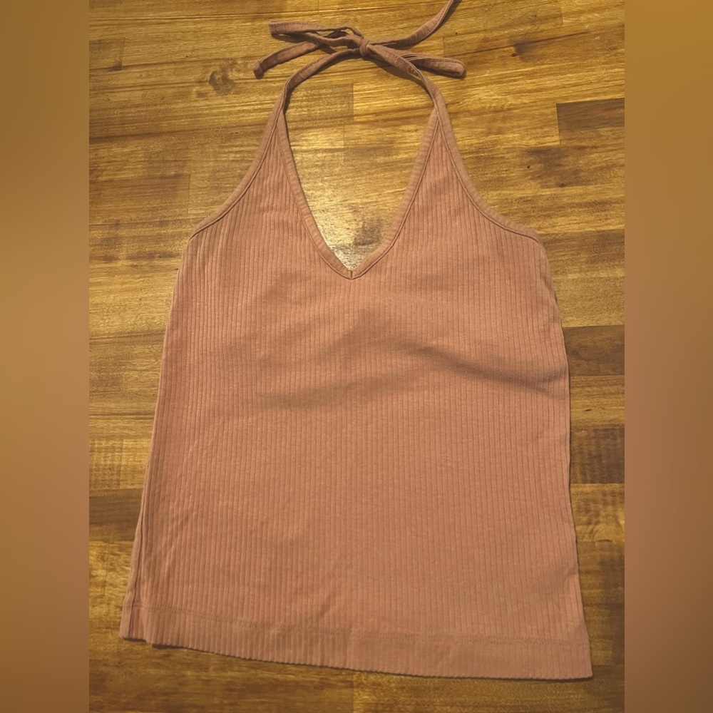 Ribbed Halter Top with Built-in Shelf Bralette